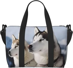 Sports Gym Bag for Women Men Travel Duffel Bag Tote Husky Dogs Weekender Bag Canvas Carry on Overnight Bag for Travel Swimming Fitness Workout Sports Duffle Bag