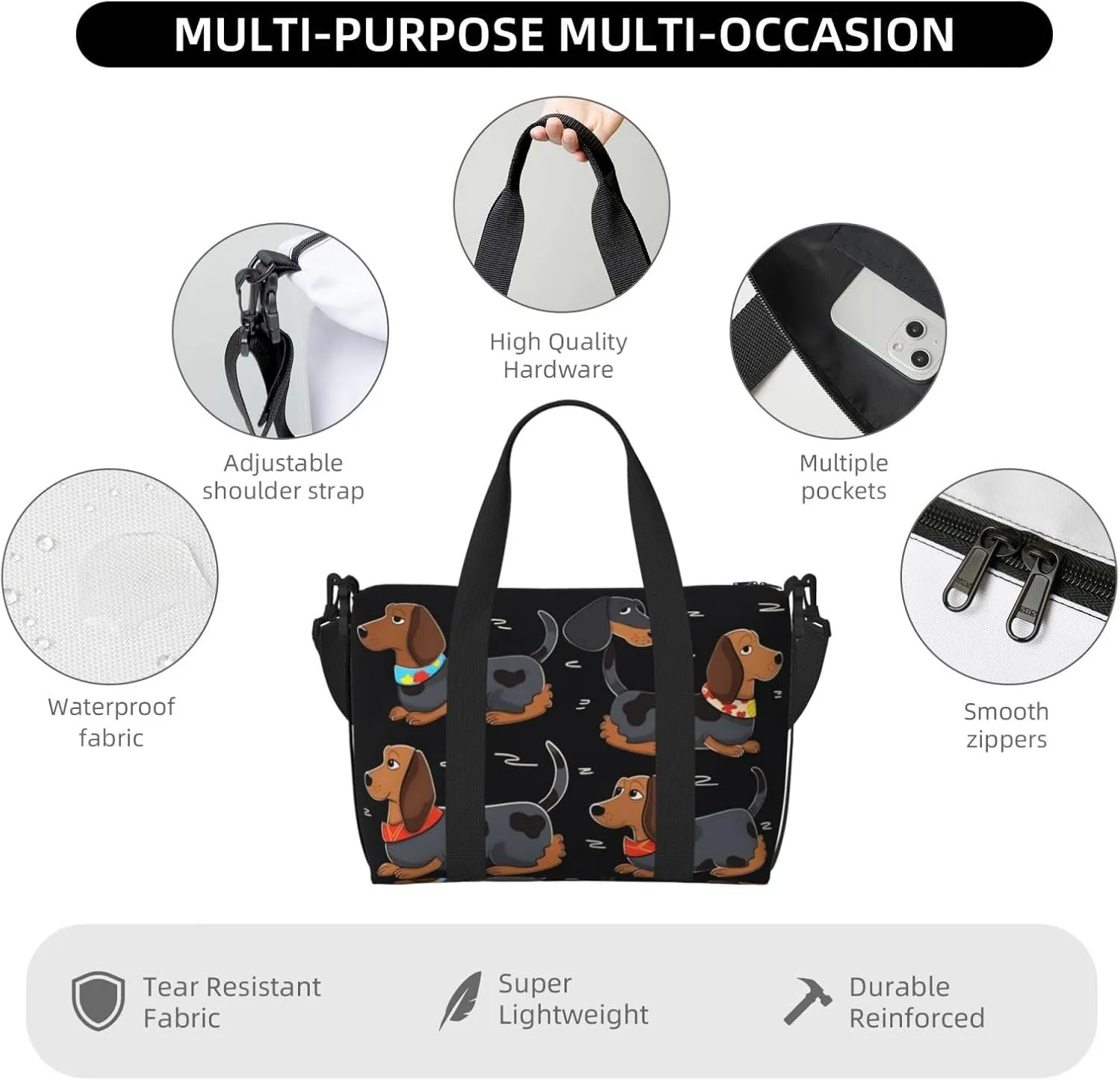 Sports Gym Bag for Women Men Travel Duffel Bag Tote I Love My Dog Dachshunds Weekender Bag Canvas Carry on Overnight Bag for Travel Swimming Fitness Workout Sports Duffle Bag