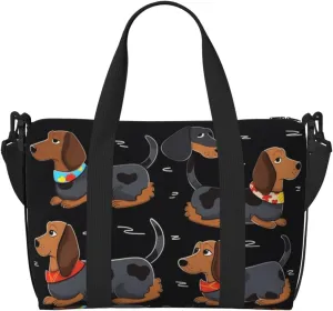 Sports Gym Bag for Women Men Travel Duffel Bag Tote I Love My Dog Dachshunds Weekender Bag Canvas Carry on Overnight Bag for Travel Swimming Fitness Workout Sports Duffle Bag