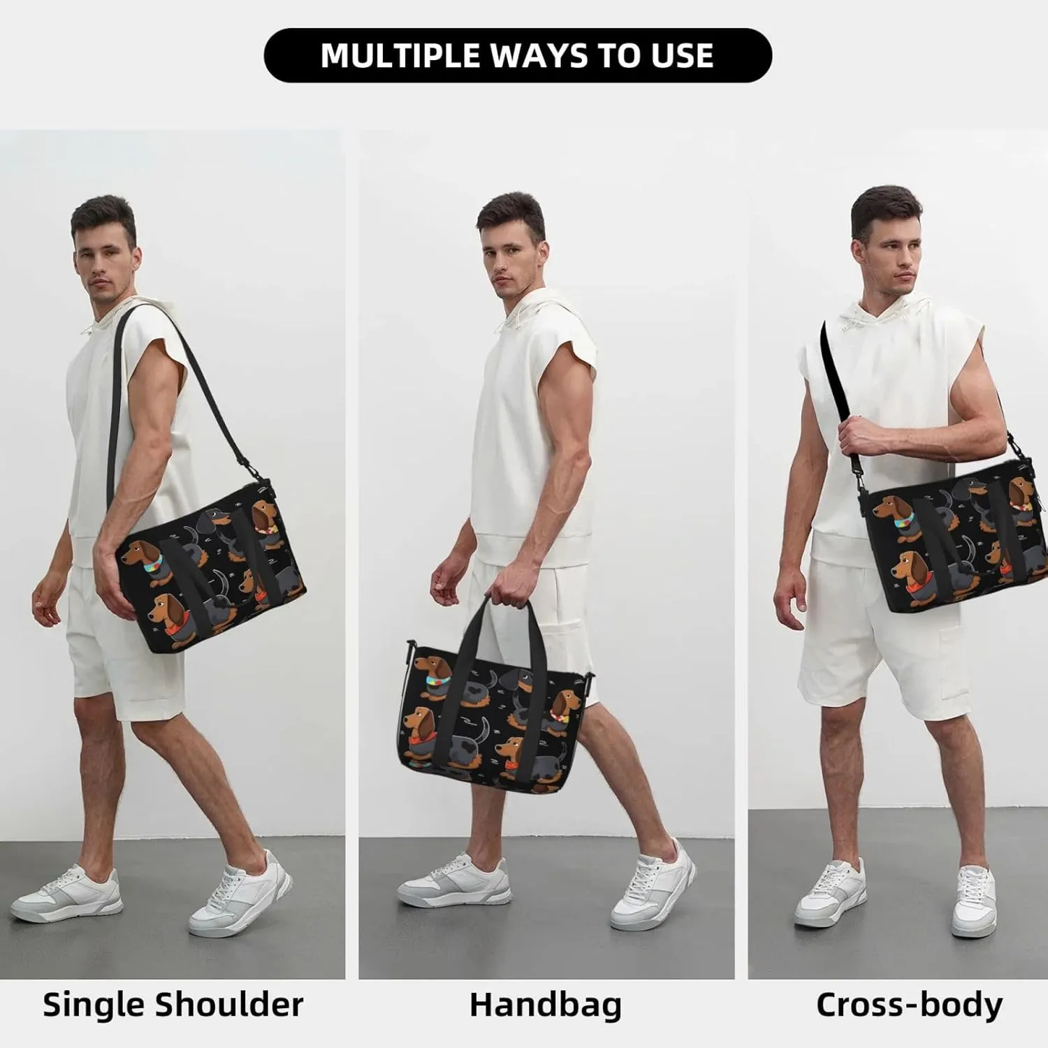Sports Gym Bag for Women Men Travel Duffel Bag Tote I Love My Dog Dachshunds Weekender Bag Canvas Carry on Overnight Bag for Travel Swimming Fitness Workout Sports Duffle Bag