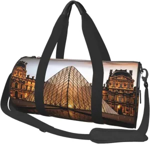 Sports Gym Bag for Women Men Travel Duffel Bag Tote Louvre Museum in Paris Weekender Bag Canvas Carry on Overnight Bag for Travel Swimming Fitness Workout Sports Duffle Bag