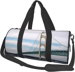 Sports Gym Bag for Women Men Travel Duffel Bag Tote Mackinac Suspension Bridge Weekender Bag Canvas Carry on Overnight Bag for Travel Swimming Fitness Workout Sports Duffle Bag