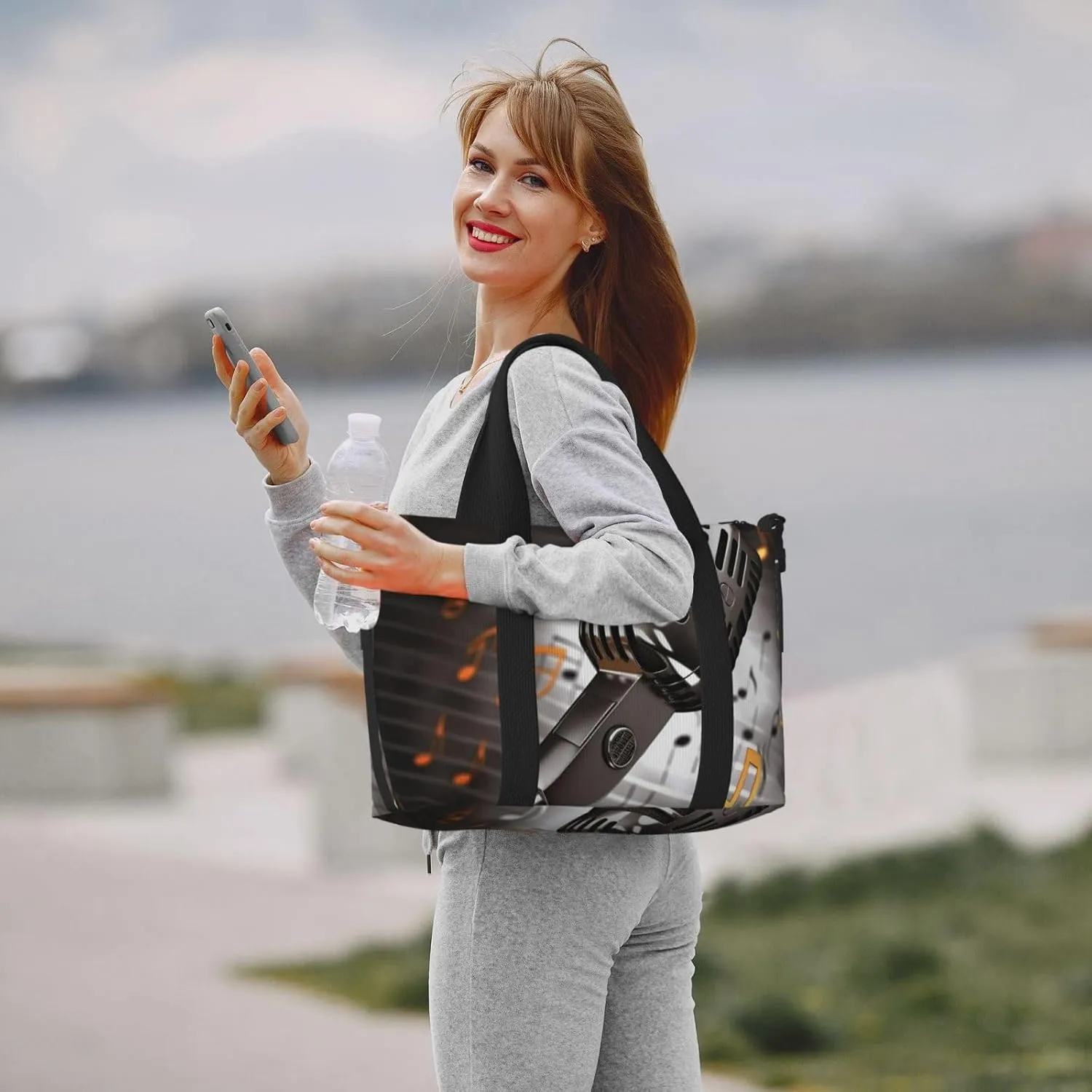 Sports Gym Bag for Women Men Travel Duffel Bag Tote Microphone with Music Notes Weekender Bag Canvas Carry on Overnight Bag for Travel Swimming Fitness Workout Sports Duffle Bag