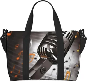 Sports Gym Bag for Women Men Travel Duffel Bag Tote Microphone with Music Notes Weekender Bag Canvas Carry on Overnight Bag for Travel Swimming Fitness Workout Sports Duffle Bag