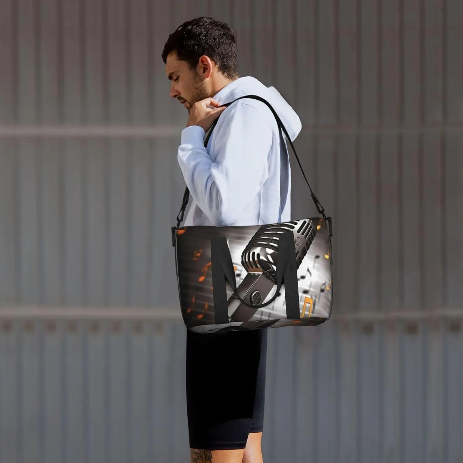 Sports Gym Bag for Women Men Travel Duffel Bag Tote Microphone with Music Notes Weekender Bag Canvas Carry on Overnight Bag for Travel Swimming Fitness Workout Sports Duffle Bag