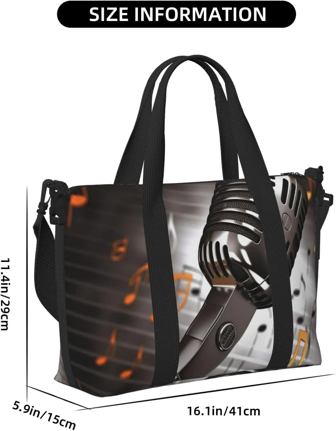 Sports Gym Bag for Women Men Travel Duffel Bag Tote Microphone with Music Notes Weekender Bag Canvas Carry on Overnight Bag for Travel Swimming Fitness Workout Sports Duffle Bag