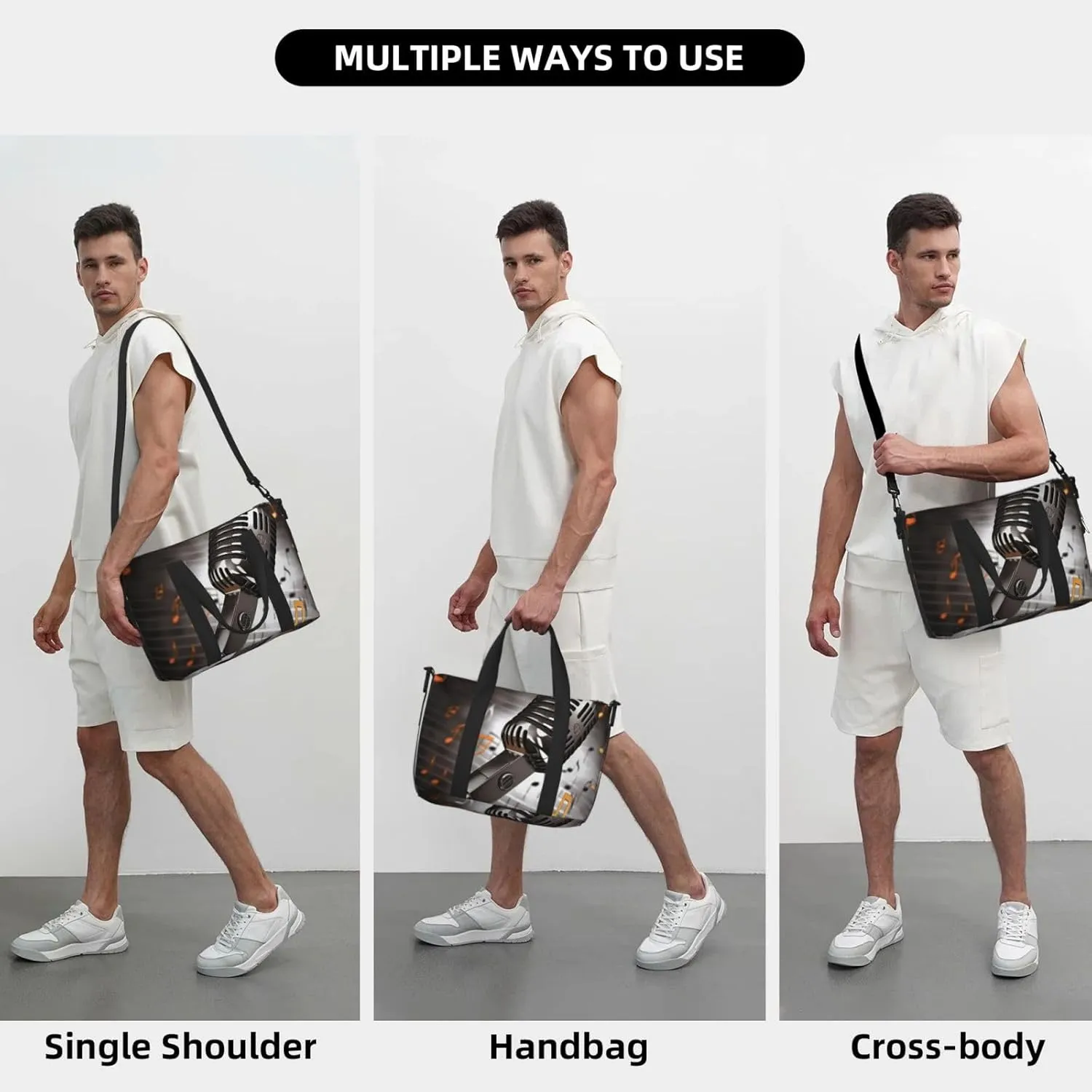 Sports Gym Bag for Women Men Travel Duffel Bag Tote Microphone with Music Notes Weekender Bag Canvas Carry on Overnight Bag for Travel Swimming Fitness Workout Sports Duffle Bag