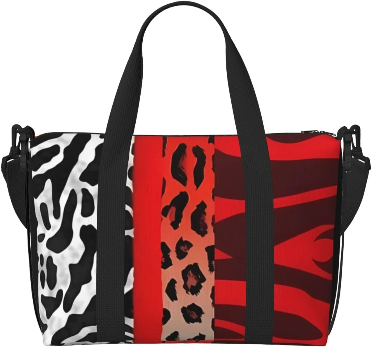 Sports Gym Bag for Women Men Travel Duffel Bag Tote Red Leopard and Zebra Animal Weekender Bag Canvas Carry on Overnight Bag for Travel Swimming Fitness Workout Sports Duffle Bag