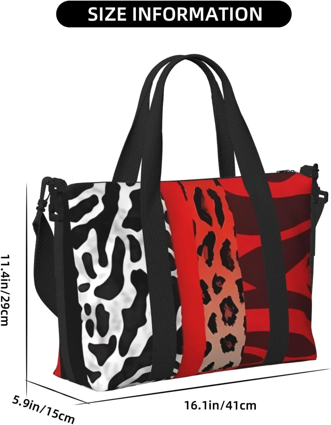 Sports Gym Bag for Women Men Travel Duffel Bag Tote Red Leopard and Zebra Animal Weekender Bag Canvas Carry on Overnight Bag for Travel Swimming Fitness Workout Sports Duffle Bag