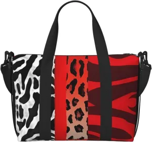 Sports Gym Bag for Women Men Travel Duffel Bag Tote Red Leopard and Zebra Animal Weekender Bag Canvas Carry on Overnight Bag for Travel Swimming Fitness Workout Sports Duffle Bag