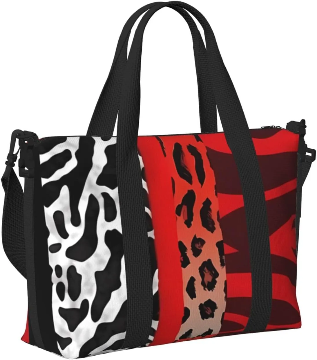 Sports Gym Bag for Women Men Travel Duffel Bag Tote Red Leopard and Zebra Animal Weekender Bag Canvas Carry on Overnight Bag for Travel Swimming Fitness Workout Sports Duffle Bag