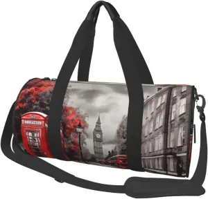 Sports Gym Bag for Women Men Travel Duffel Bag Tote Red London Street Weekender Bag Canvas Carry on Overnight Bag for Travel Swimming Fitness Workout Sports Duffle Bag