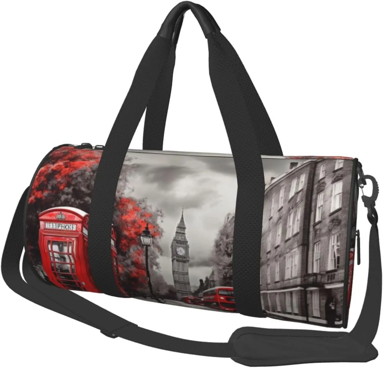 Sports Gym Bag for Women Men Travel Duffel Bag Tote Red London Street Weekender Bag Canvas Carry on Overnight Bag for Travel Swimming Fitness Workout Sports Duffle Bag