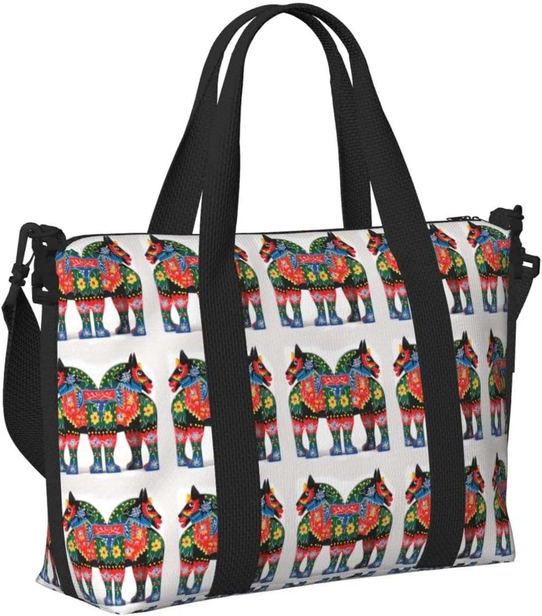 Sports Gym Bag for Women Men Travel Duffel Bag Tote Runner Swedish Dala Horse Folk Weekender Bag Canvas Carry on Overnight Bag for Travel Swimming Fitness Workout Sports Duffle Bag