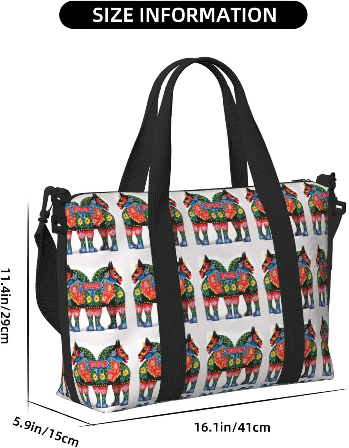 Sports Gym Bag for Women Men Travel Duffel Bag Tote Runner Swedish Dala Horse Folk Weekender Bag Canvas Carry on Overnight Bag for Travel Swimming Fitness Workout Sports Duffle Bag