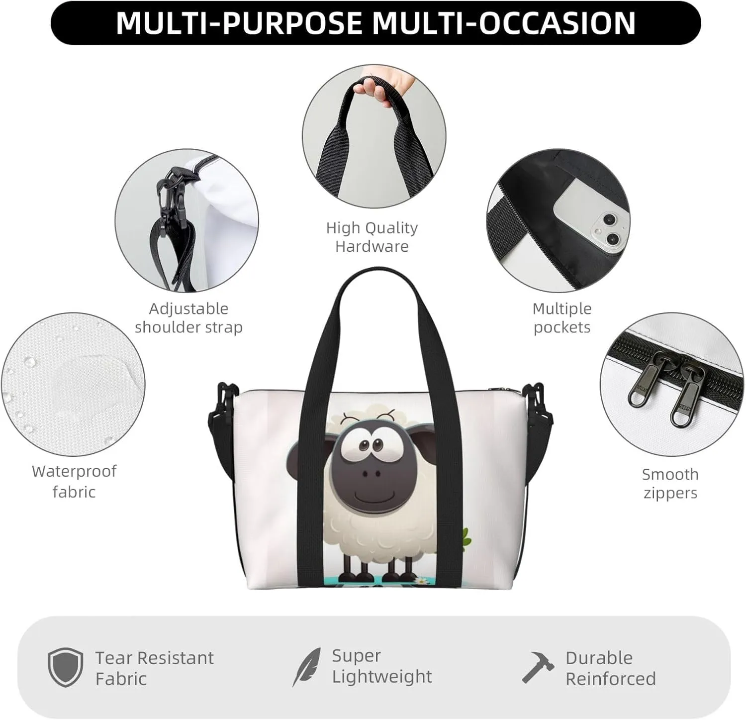 Sports Gym Bag for Women Men Travel Duffel Bag Tote Sheep Weekender Bag Canvas Carry on Overnight Bag for Travel Swimming Fitness Workout Sports Duffle Bag