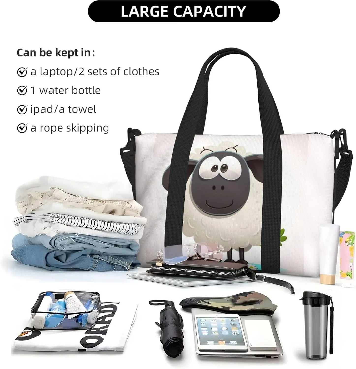 Sports Gym Bag for Women Men Travel Duffel Bag Tote Sheep Weekender Bag Canvas Carry on Overnight Bag for Travel Swimming Fitness Workout Sports Duffle Bag
