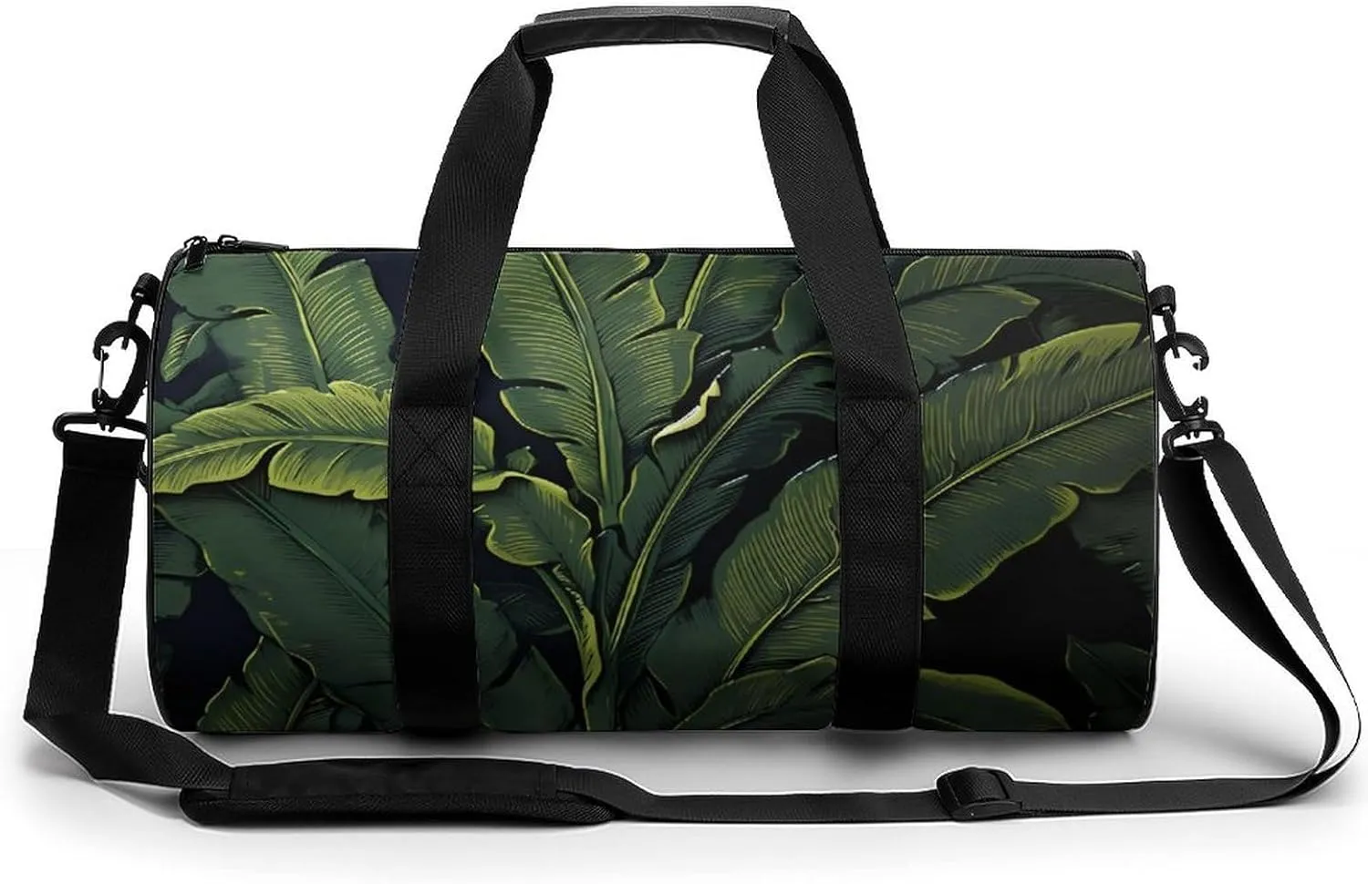 Sports Gym Bag for Women Men Travel Duffel Bag Tote Weekender Bag Banana Leaf Black Carry on Overnight Bag for Travel Swimming Fitness Workout Sports Duffle Bag