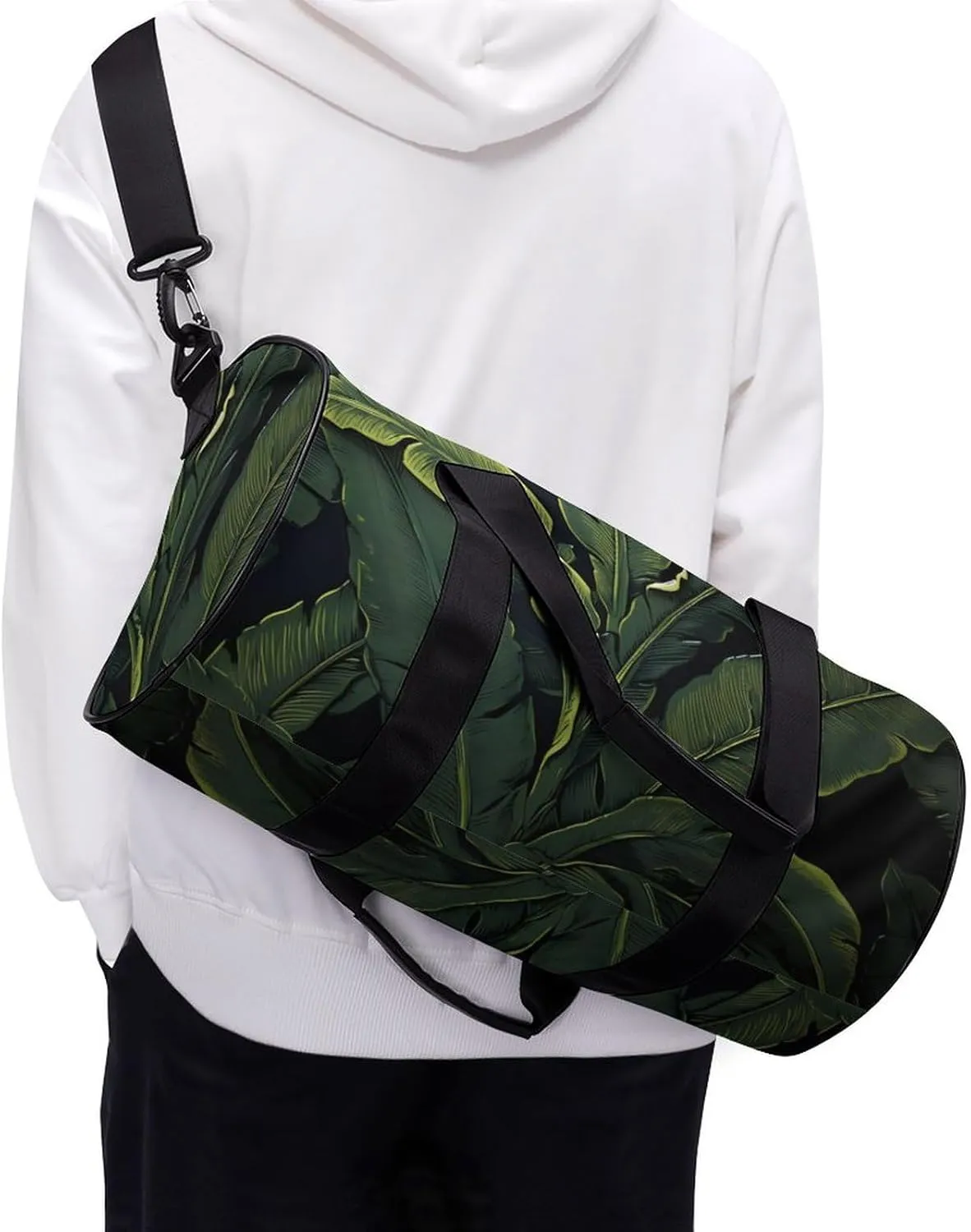 Sports Gym Bag for Women Men Travel Duffel Bag Tote Weekender Bag Banana Leaf Black Carry on Overnight Bag for Travel Swimming Fitness Workout Sports Duffle Bag
