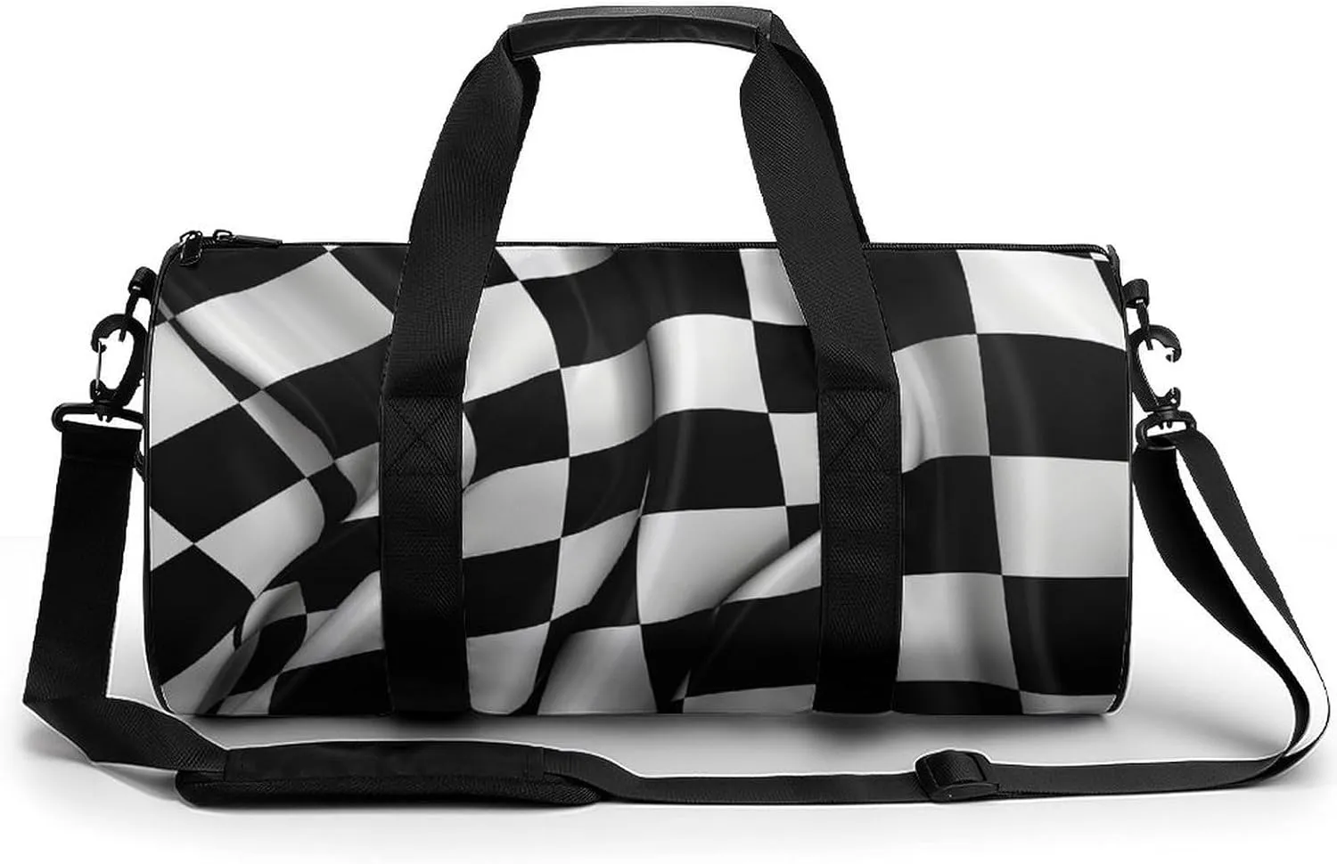 Sports Gym Bag for Women Men Travel Duffel Bag Tote Weekender Bag Black White Checkered Flags Carry on Overnight Bag for Travel Swimming Fitness Workout Sports Duffle Bag