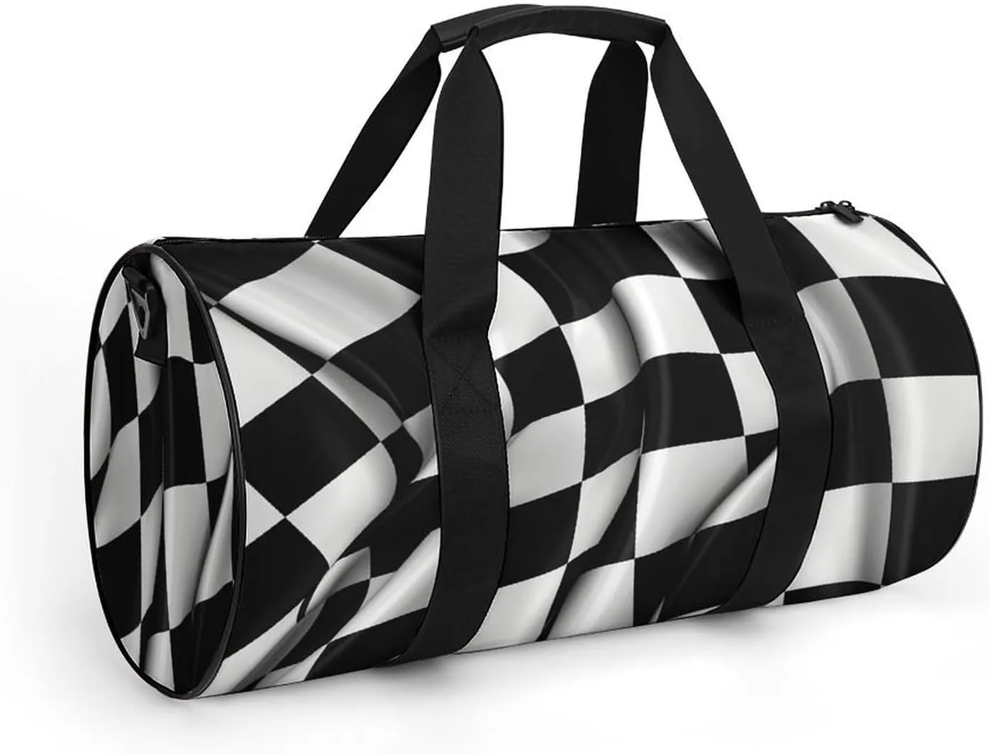 Sports Gym Bag for Women Men Travel Duffel Bag Tote Weekender Bag Black White Checkered Flags Carry on Overnight Bag for Travel Swimming Fitness Workout Sports Duffle Bag