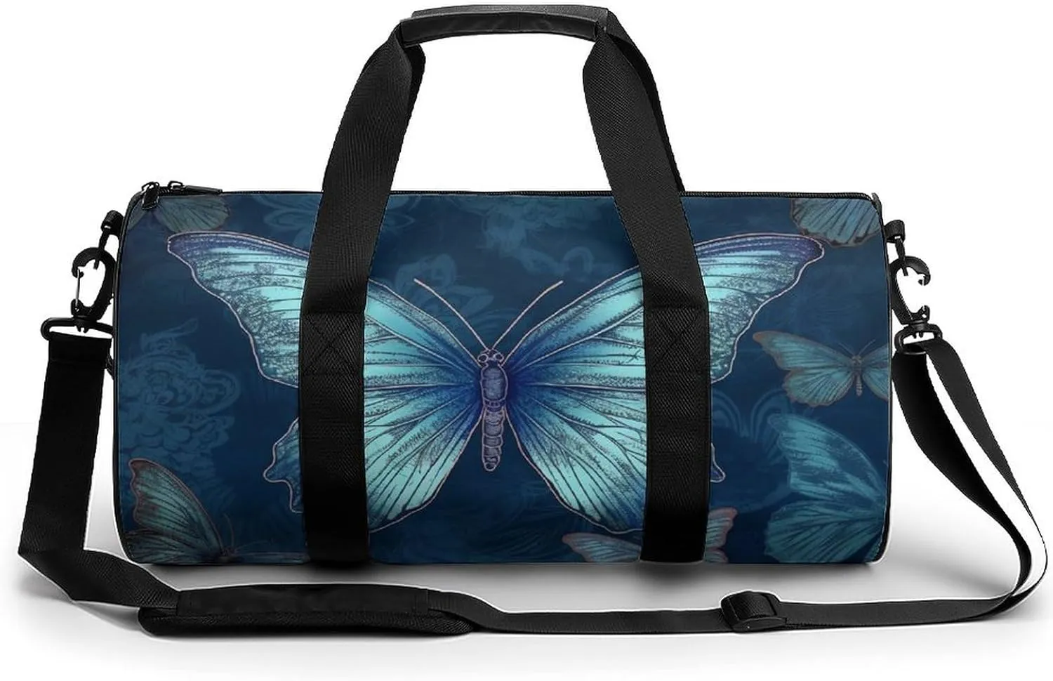 Sports Gym Bag for Women Men Travel Duffel Bag Tote Weekender Bag Blue Butterfly Pattern Carry on Overnight Bag for Travel Swimming Fitness Workout Sports Duffle Bag