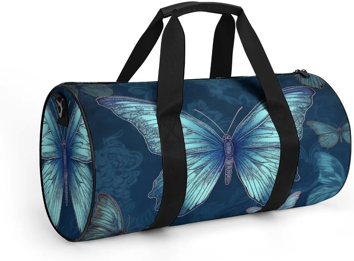 Sports Gym Bag for Women Men Travel Duffel Bag Tote Weekender Bag Blue Butterfly Pattern Carry on Overnight Bag for Travel Swimming Fitness Workout Sports Duffle Bag