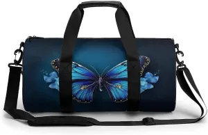 Sports Gym Bag for Women Men Travel Duffel Bag Tote Weekender Bag Blue Butterfy Carry on Overnight Bag for Travel Swimming Fitness Workout Sports Duffle Bag