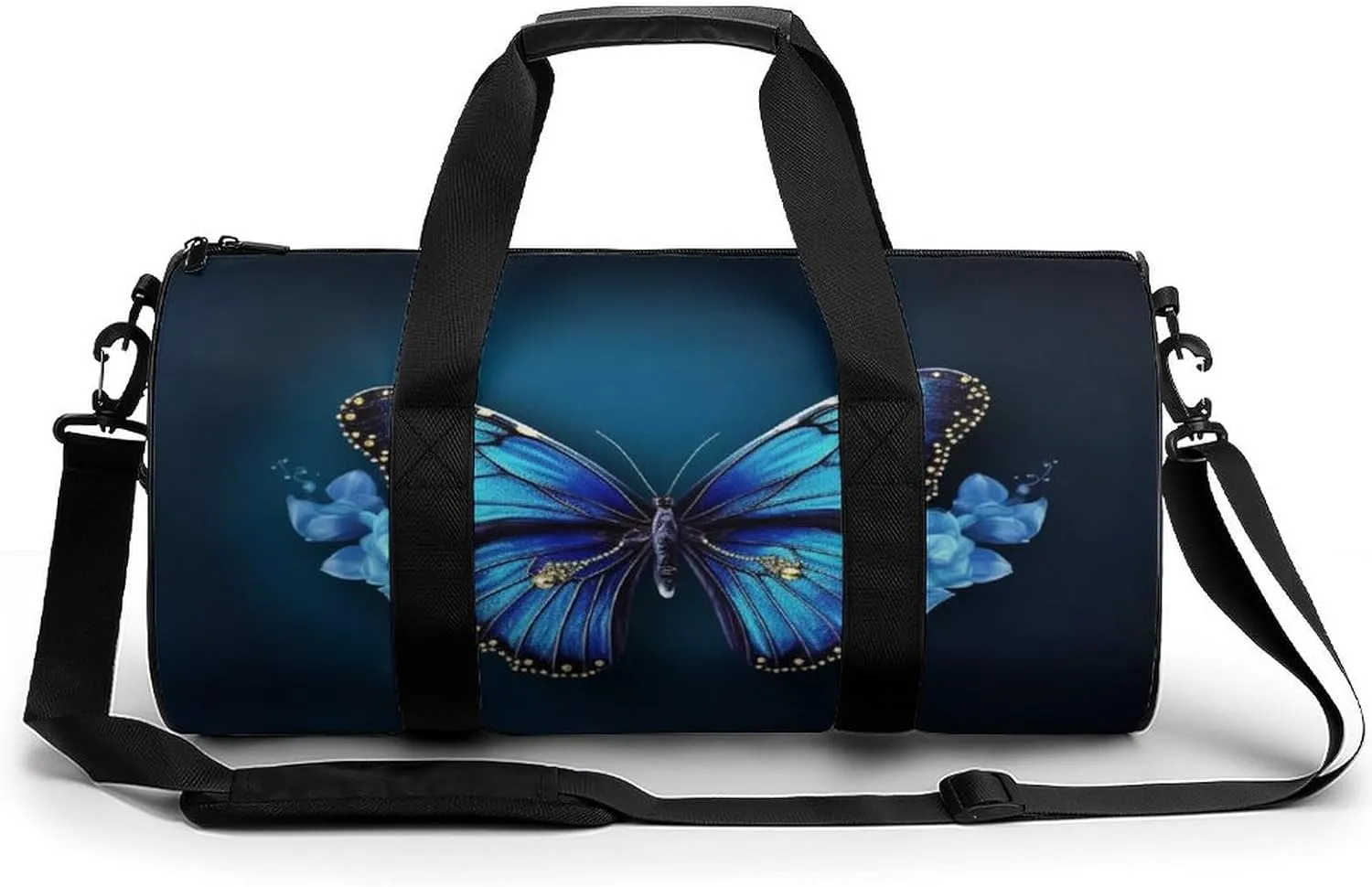 Sports Gym Bag for Women Men Travel Duffel Bag Tote Weekender Bag Blue Butterfy Carry on Overnight Bag for Travel Swimming Fitness Workout Sports Duffle Bag