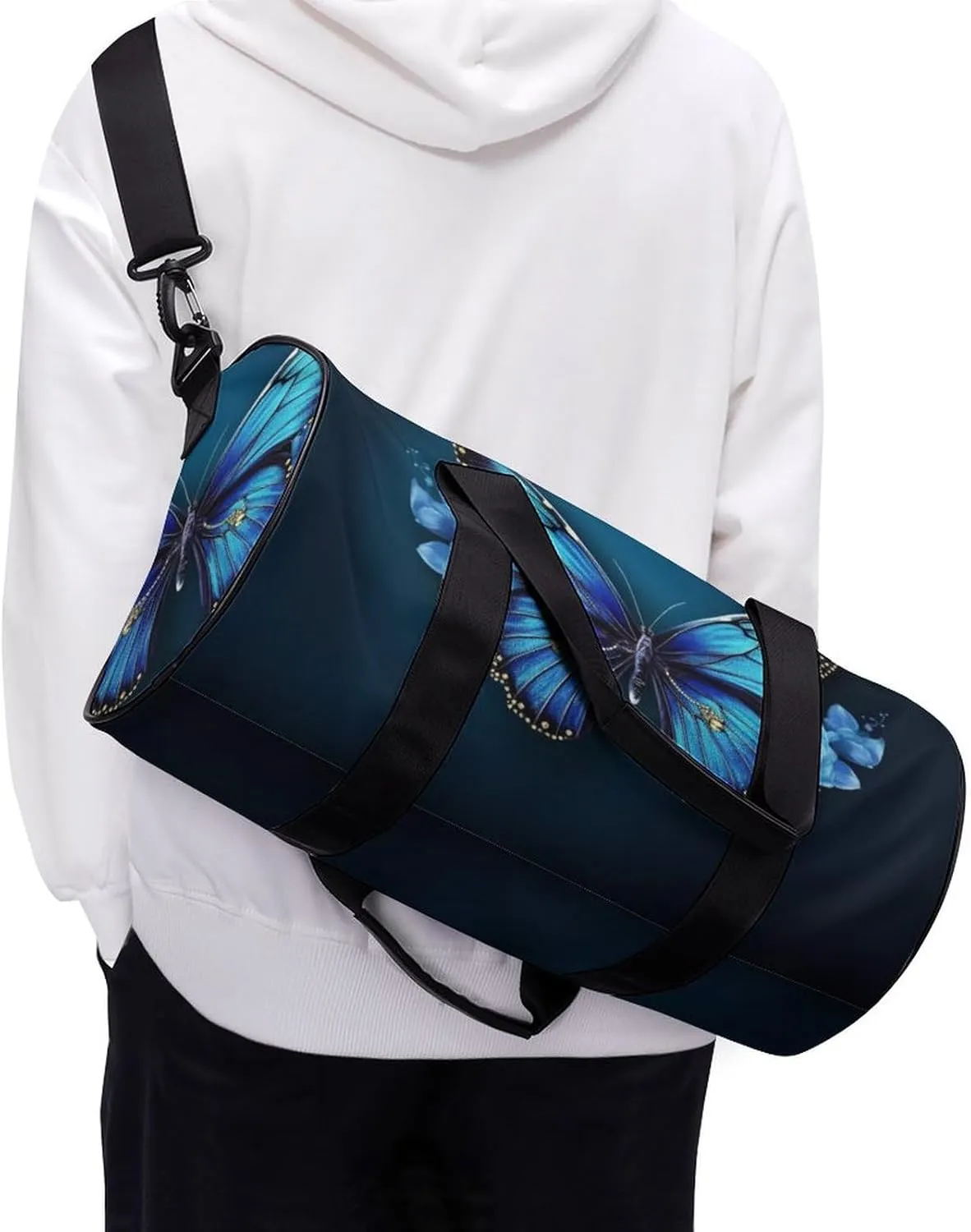 Sports Gym Bag for Women Men Travel Duffel Bag Tote Weekender Bag Blue Butterfy Carry on Overnight Bag for Travel Swimming Fitness Workout Sports Duffle Bag
