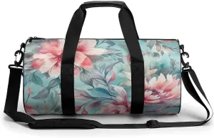 Sports Gym Bag for Women Men Travel Duffel Bag Tote Weekender Bag Blue Tones Flowers Carry on Overnight Bag for Travel Swimming Fitness Workout Sports Duffle Bag