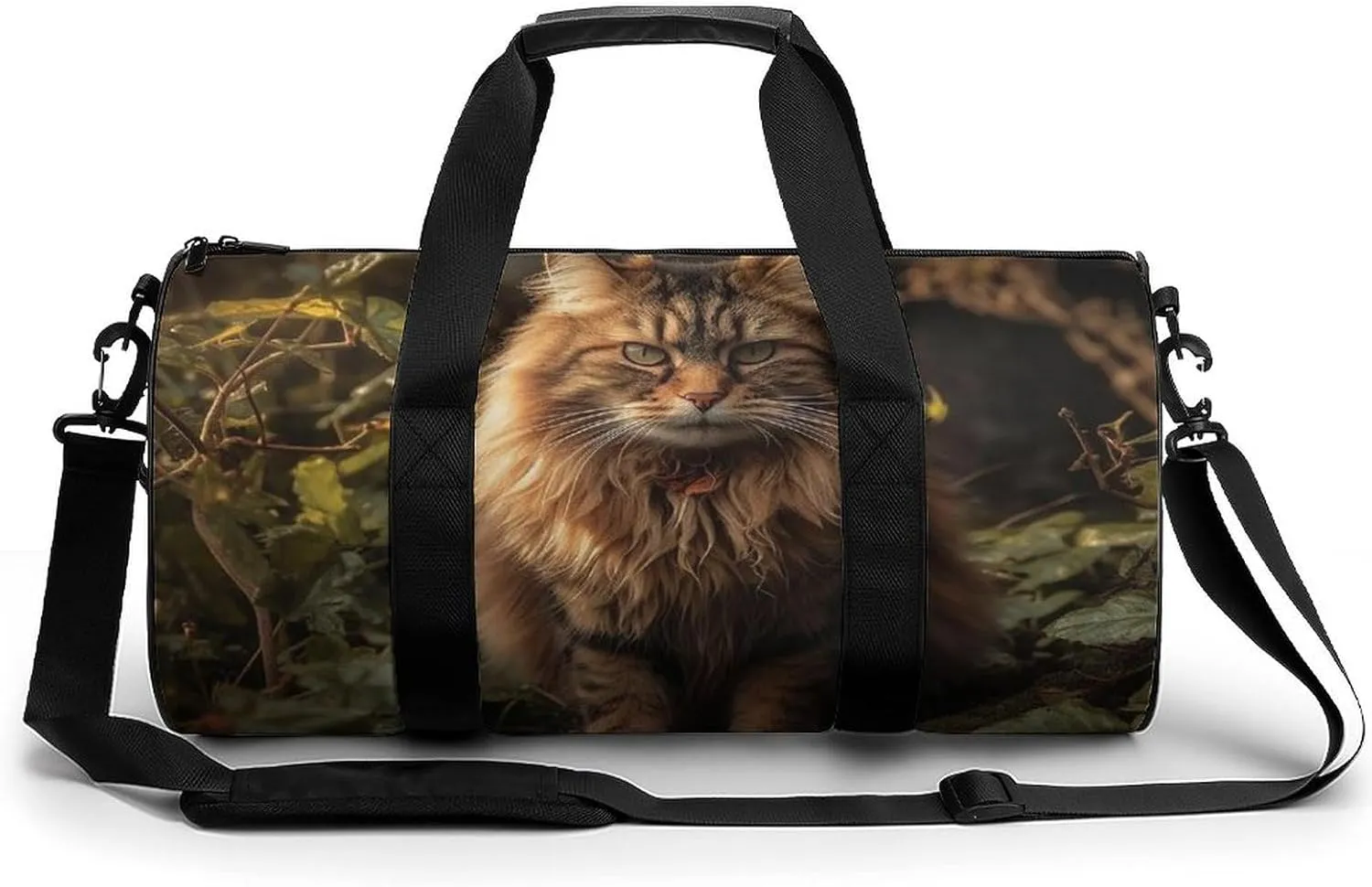 Sports Gym Bag for Women Men Travel Duffel Bag Tote Weekender Bag Cat Sitting in Bush Carry on Overnight Bag for Travel Swimming Fitness Workout Sports Duffle Bag