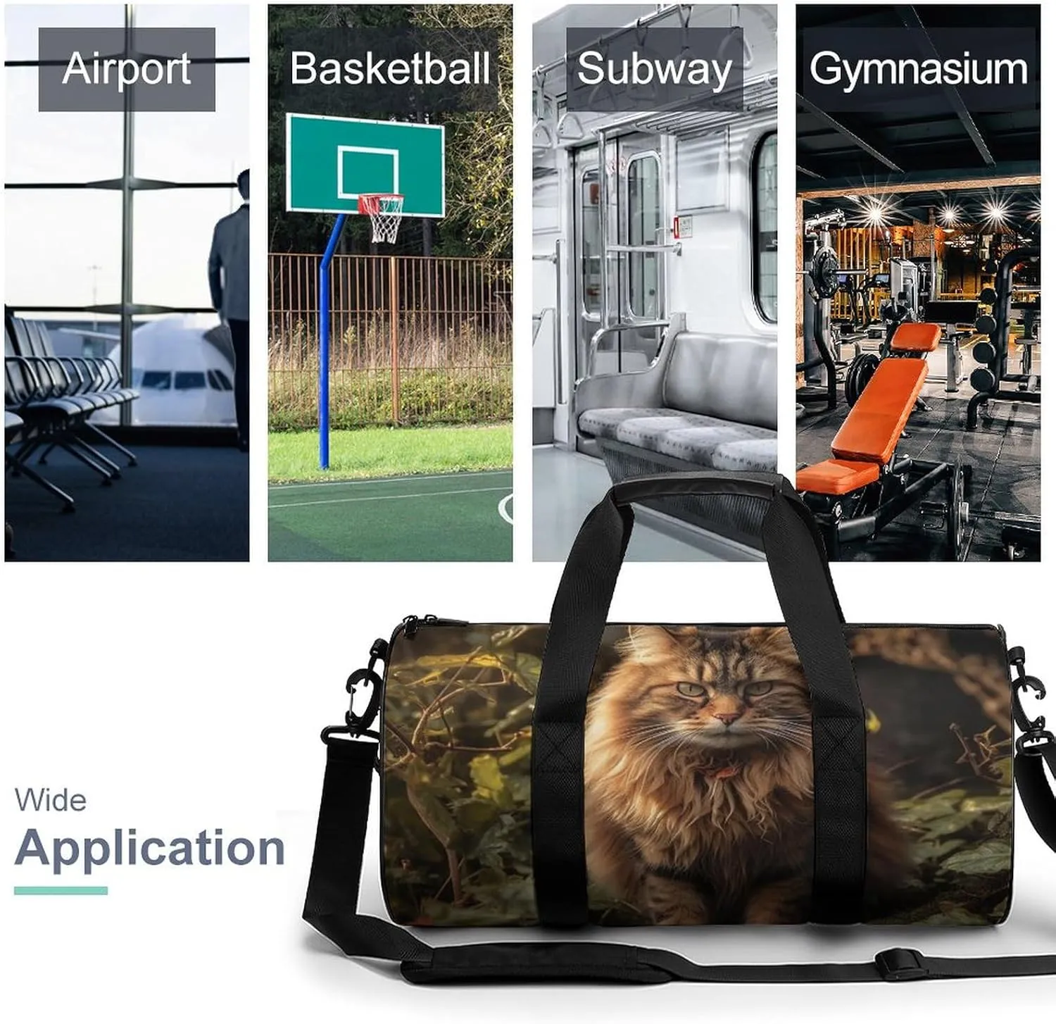 Sports Gym Bag for Women Men Travel Duffel Bag Tote Weekender Bag Cat Sitting in Bush Carry on Overnight Bag for Travel Swimming Fitness Workout Sports Duffle Bag