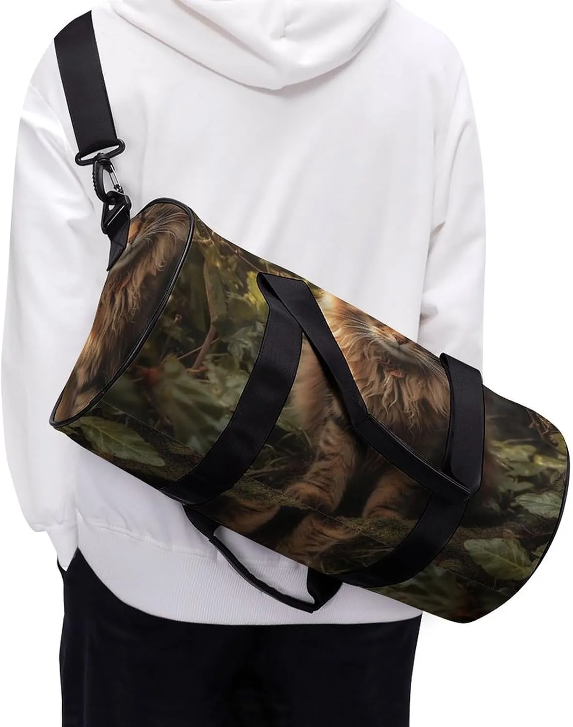 Sports Gym Bag for Women Men Travel Duffel Bag Tote Weekender Bag Cat Sitting in Bush Carry on Overnight Bag for Travel Swimming Fitness Workout Sports Duffle Bag