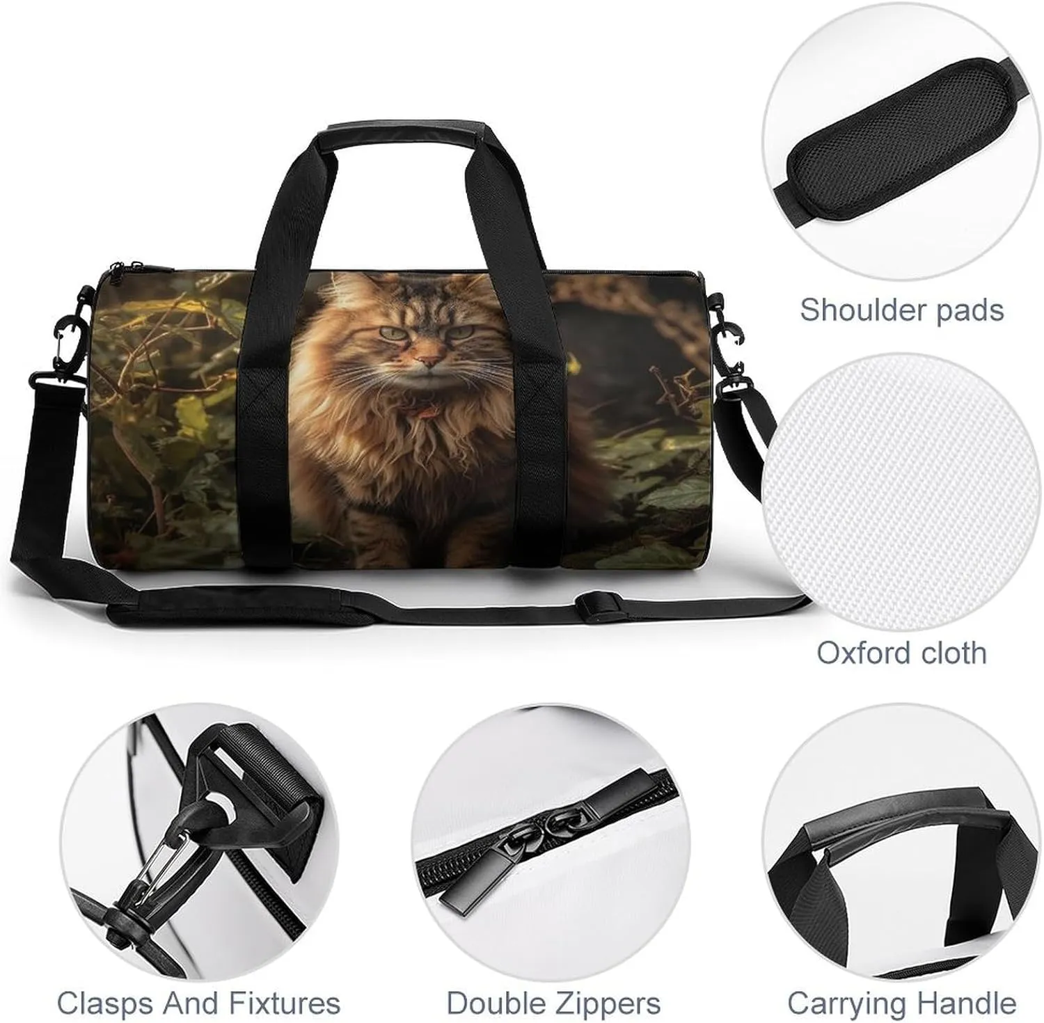 Sports Gym Bag for Women Men Travel Duffel Bag Tote Weekender Bag Cat Sitting in Bush Carry on Overnight Bag for Travel Swimming Fitness Workout Sports Duffle Bag