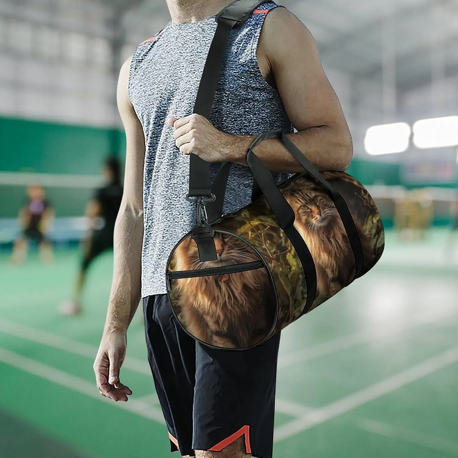 Sports Gym Bag for Women Men Travel Duffel Bag Tote Weekender Bag Cat Sitting in Bush Carry on Overnight Bag for Travel Swimming Fitness Workout Sports Duffle Bag