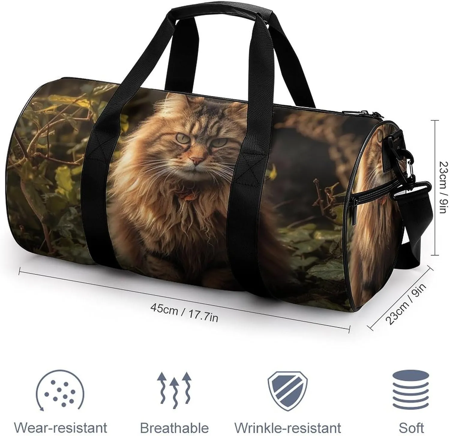Sports Gym Bag for Women Men Travel Duffel Bag Tote Weekender Bag Cat Sitting in Bush Carry on Overnight Bag for Travel Swimming Fitness Workout Sports Duffle Bag