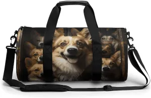 Sports Gym Bag for Women Men Travel Duffel Bag Tote Weekender Bag Corgi Pictures Carry on Overnight Bag for Travel Swimming Fitness Workout Sports Duffle Bag
