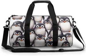 Sports Gym Bag for Women Men Travel Duffel Bag Tote Weekender Bag Cute Baby Penguins Sketch Carry on Overnight Bag for Travel Swimming Fitness Workout Sports Duffle Bag