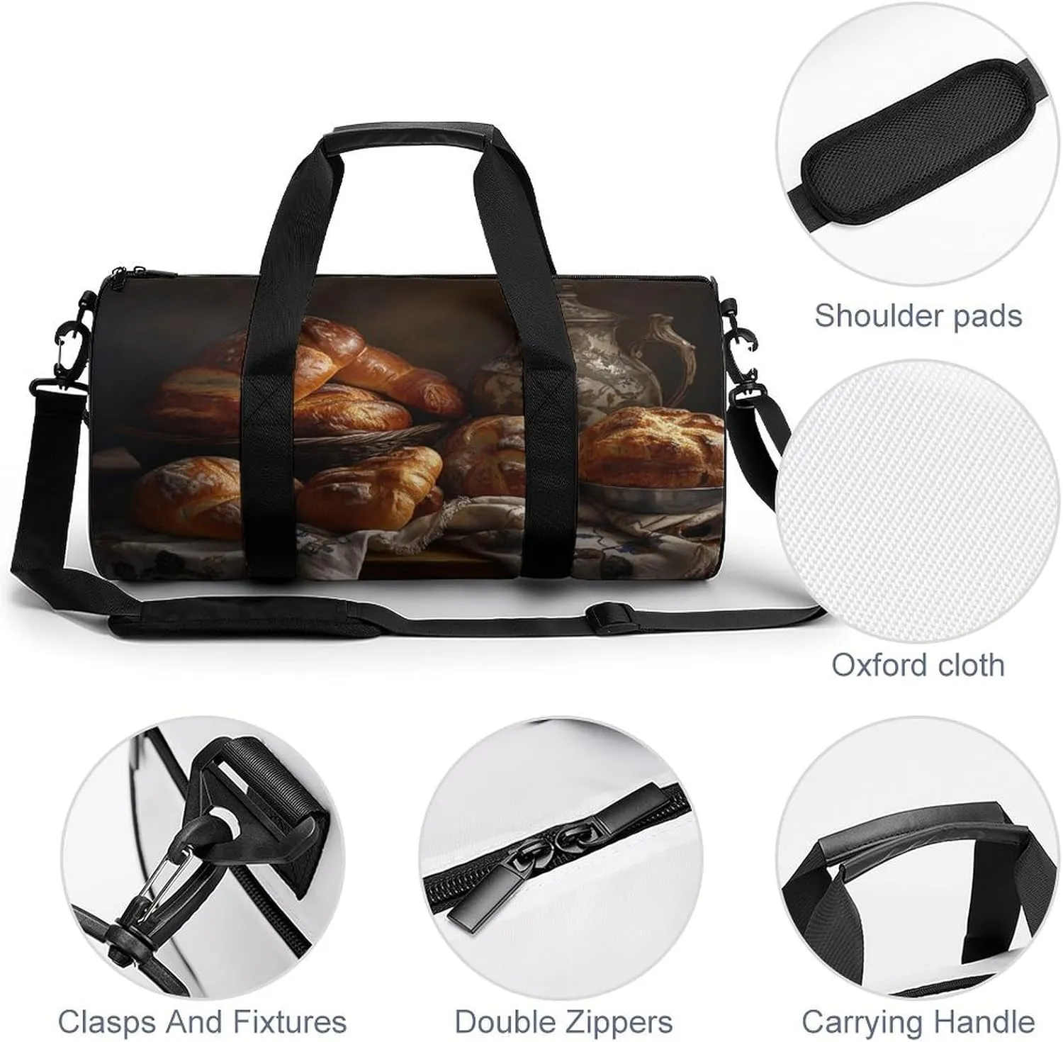 Sports Gym Bag for Women Men Travel Duffel Bag Tote Weekender Bag Dough for Bread Carry on Overnight Bag for Travel Swimming Fitness Workout Sports Duffle Bag