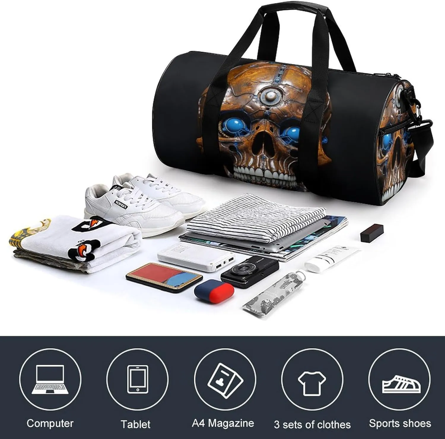 Sports Gym Bag for Women Men Travel Duffel Bag Tote Weekender Bag Eyes Skull Carry on Overnight Bag for Travel Swimming Fitness Workout Sports Duffle Bag