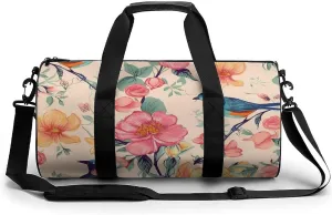 Sports Gym Bag for Women Men Travel Duffel Bag Tote Weekender Bag Flower Birds Carry on Overnight Bag for Travel Swimming Fitness Workout Sports Duffle Bag