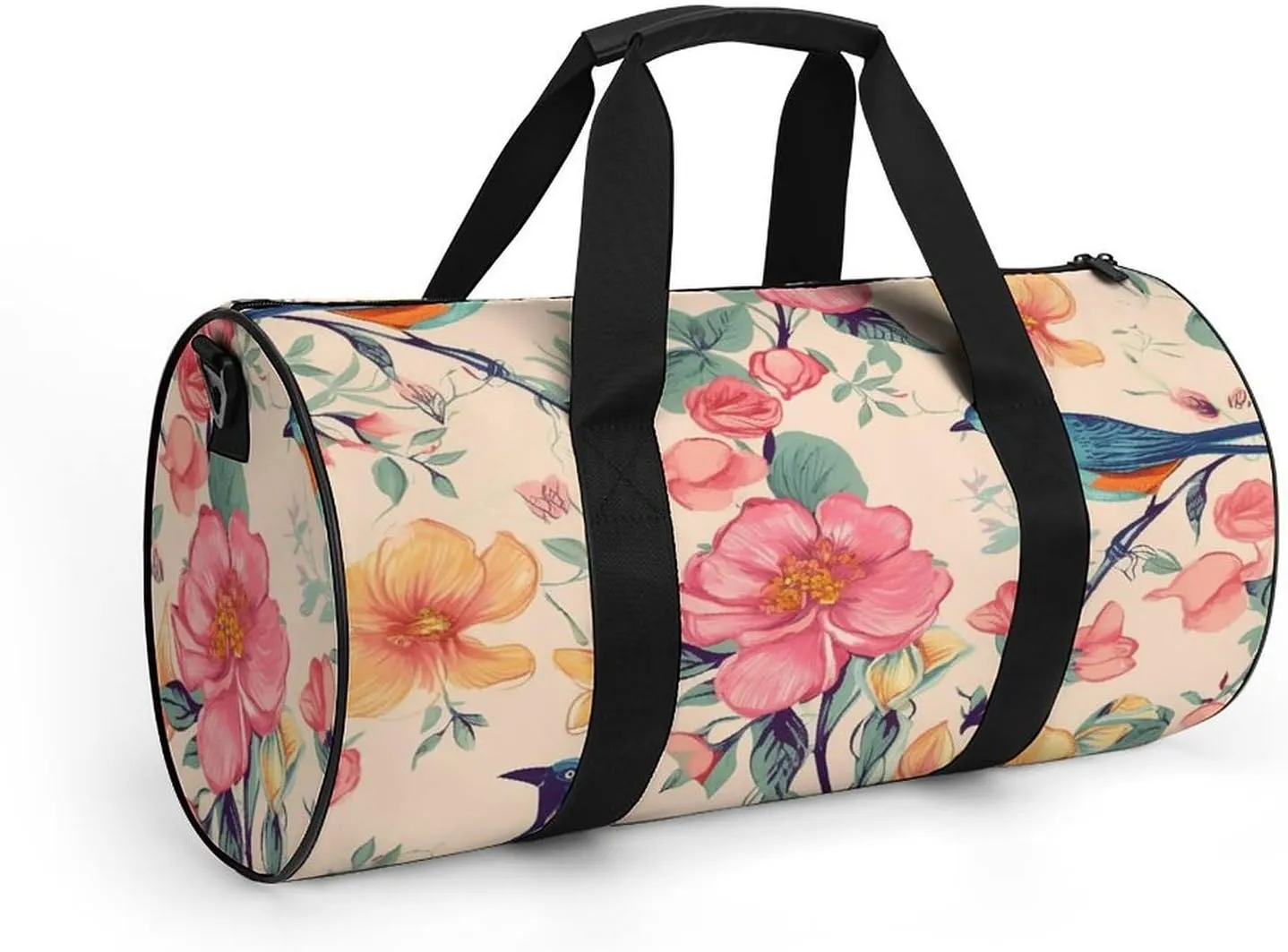 Sports Gym Bag for Women Men Travel Duffel Bag Tote Weekender Bag Flower Birds Carry on Overnight Bag for Travel Swimming Fitness Workout Sports Duffle Bag