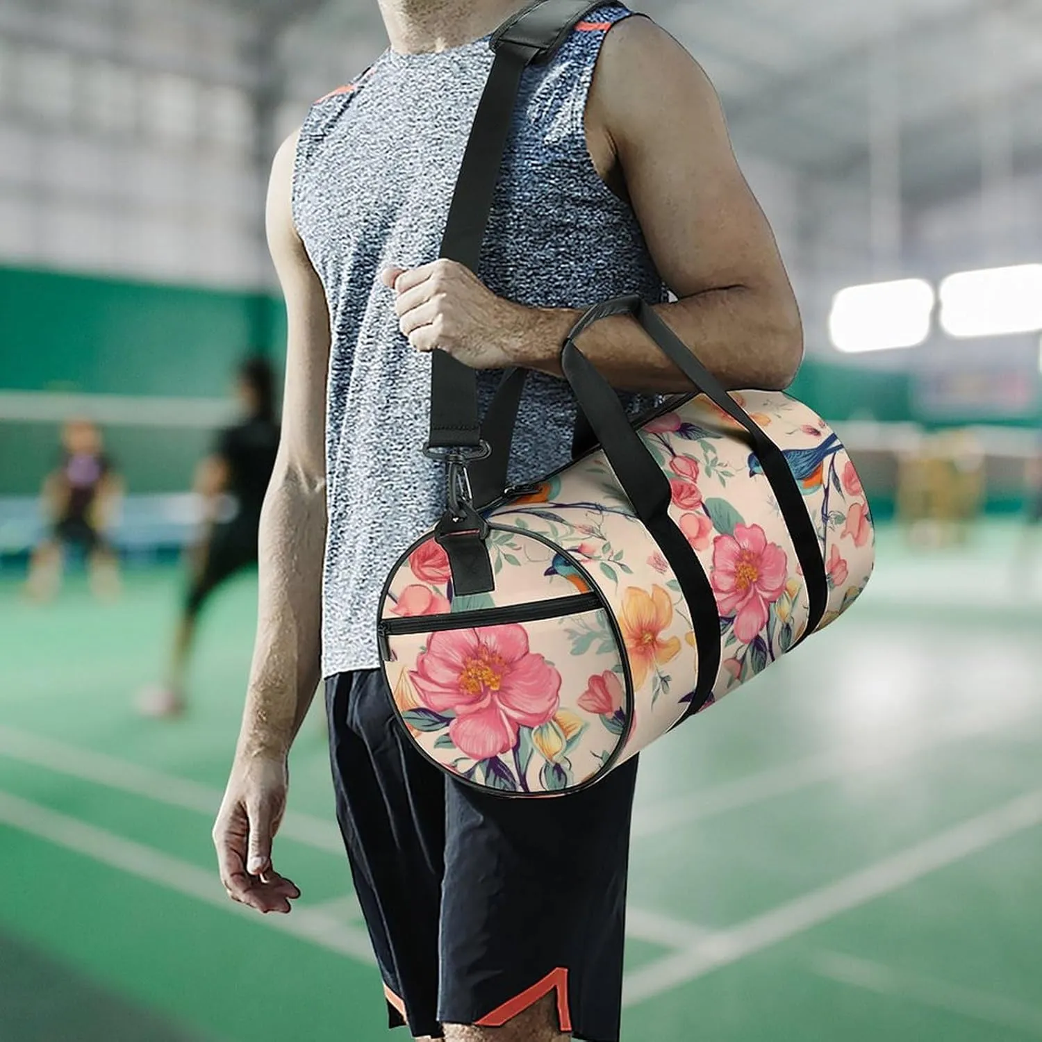 Sports Gym Bag for Women Men Travel Duffel Bag Tote Weekender Bag Flower Birds Carry on Overnight Bag for Travel Swimming Fitness Workout Sports Duffle Bag