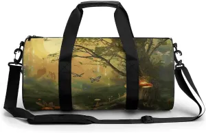 Sports Gym Bag for Women Men Travel Duffel Bag Tote Weekender Bag Forest with Fairies Butterflies Elves Carry on Overnight Bag for Travel Swimming Fitness Workout Sports Duffle Bag