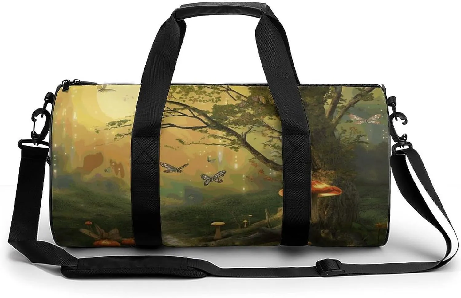 Sports Gym Bag for Women Men Travel Duffel Bag Tote Weekender Bag Forest with Fairies Butterflies Elves Carry on Overnight Bag for Travel Swimming Fitness Workout Sports Duffle Bag