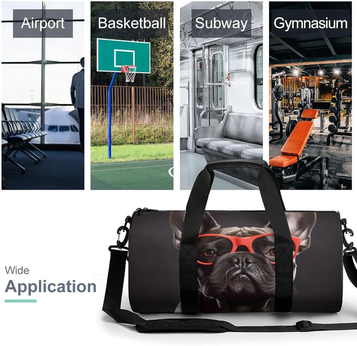 Sports Gym Bag for Women Men Travel Duffel Bag Tote Weekender Bag French Bulldog Carry on Overnight Bag for Travel Swimming Fitness Workout Sports Duffle Bag