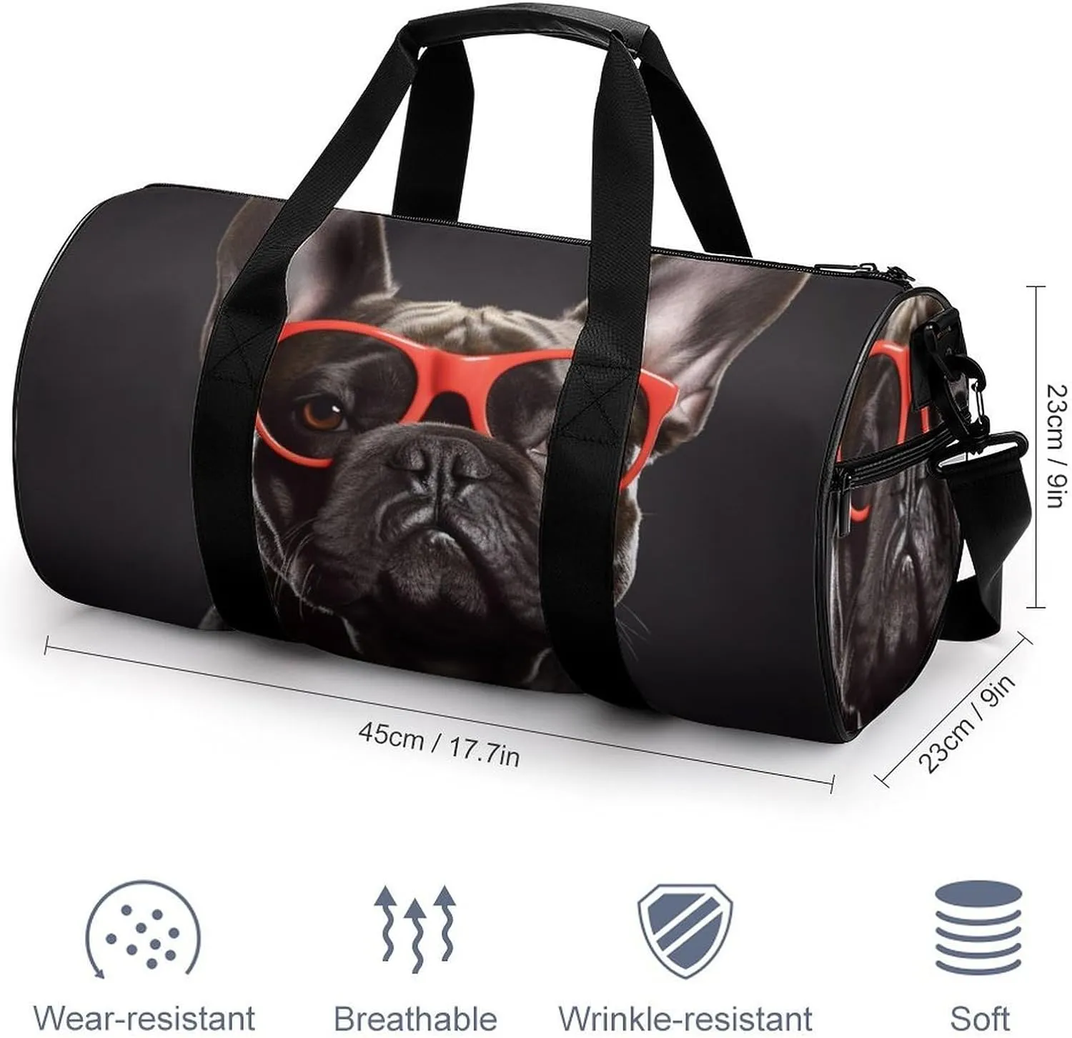 Sports Gym Bag for Women Men Travel Duffel Bag Tote Weekender Bag French Bulldog Carry on Overnight Bag for Travel Swimming Fitness Workout Sports Duffle Bag