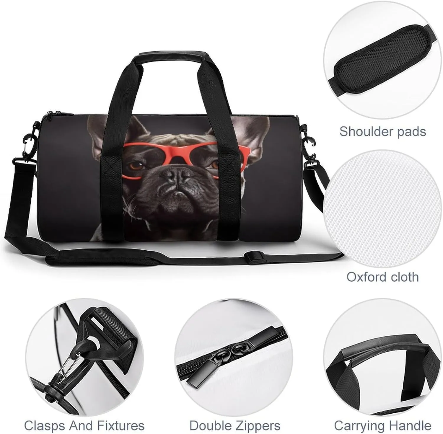 Sports Gym Bag for Women Men Travel Duffel Bag Tote Weekender Bag French Bulldog Carry on Overnight Bag for Travel Swimming Fitness Workout Sports Duffle Bag