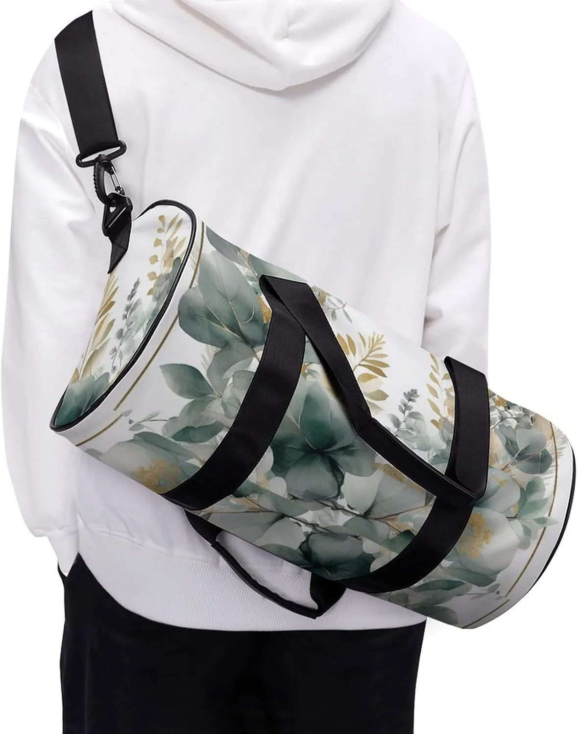 Sports Gym Bag for Women Men Travel Duffel Bag Tote Weekender Bag Gold And Green Leaves Carry on Overnight Bag for Travel Swimming Fitness Workout Sports Duffle Bag
